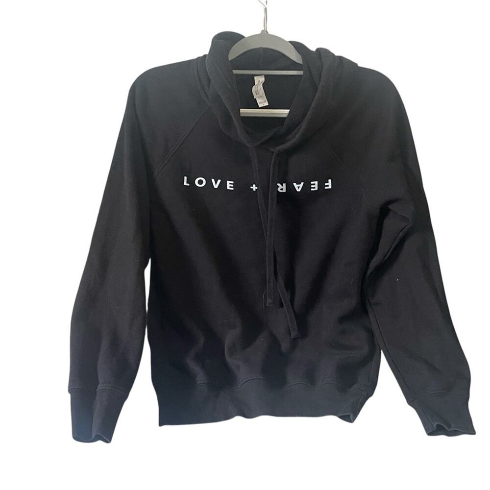Bella Canvas Black Hoodie with Love + Fear Print, Grunge, Streetwear, S